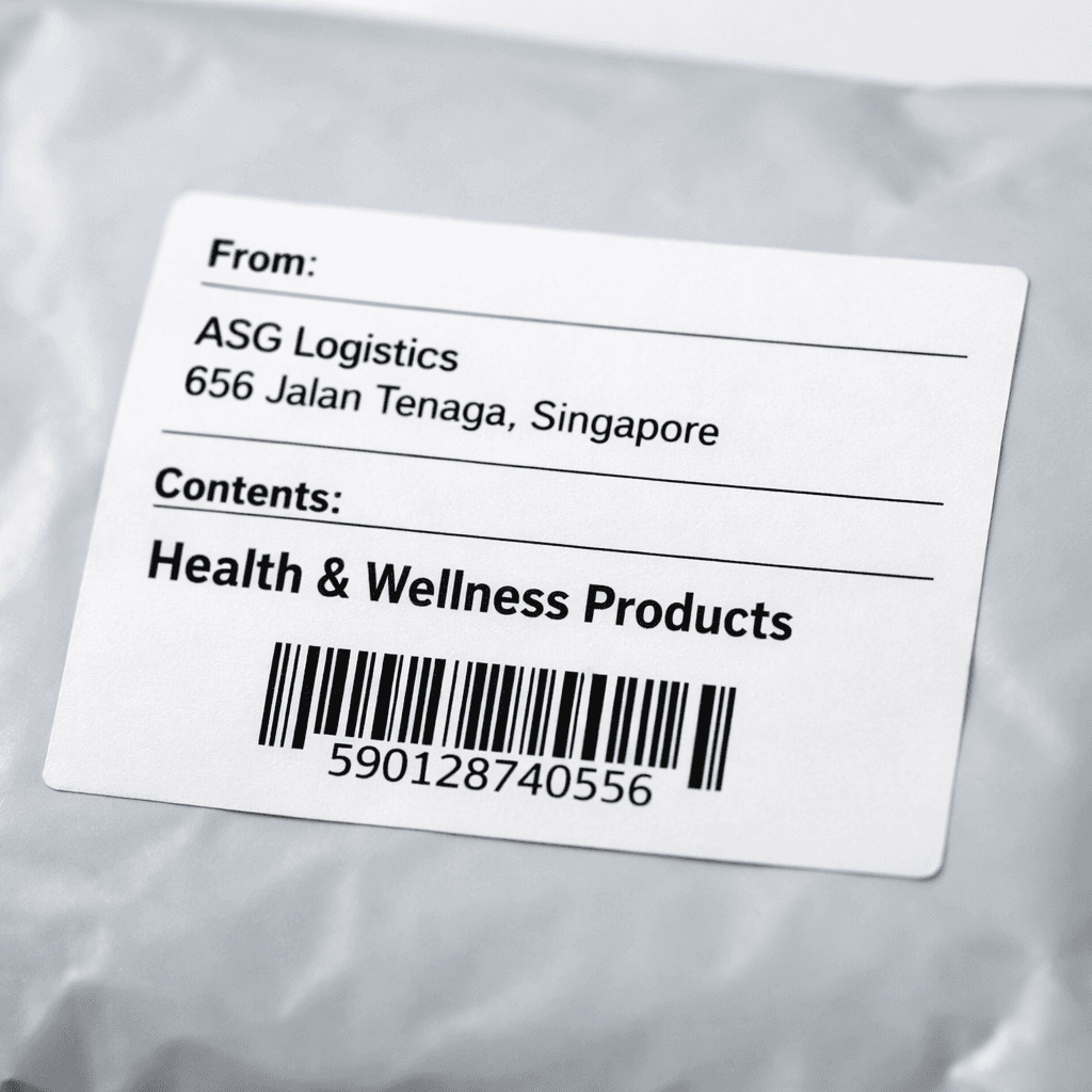 Shipping label closeup showing Health & Wellness